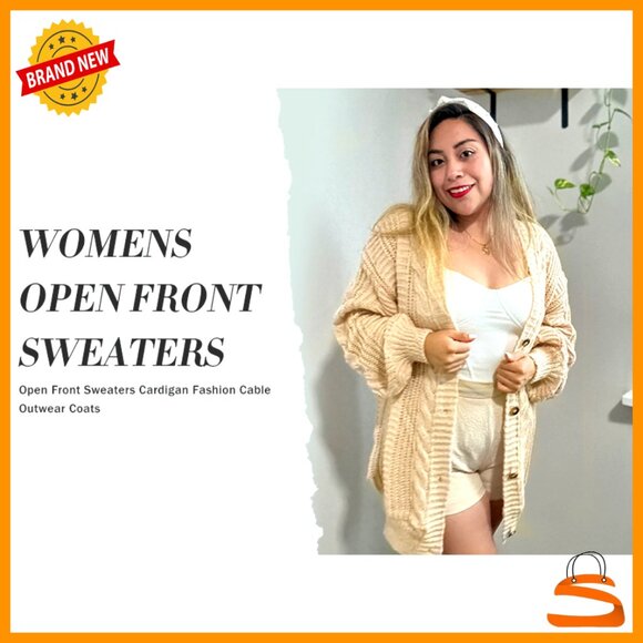 Oversized Cable Knit Cardigan Soft Lightweight V-Neck Button Front Chic - Picture 7 of 7